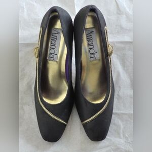 Amanda Heels Black&Gold Suede Dress Shoes 9M